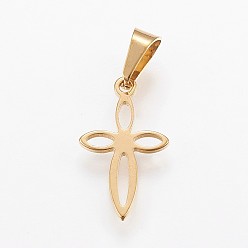 Золотой Вакуумное покрытие pvd 316l хирургические подвески из нержавеющей стали, крестик, золотые, 17x10x1 мм, отверстие : 6x3.5 мм