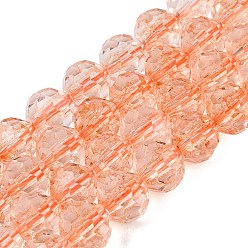 Light Salmon Crackle Transparent Glass Beads Strands, Round, Faceted(32 Facets), Light Salmon, 7.5~8mm, Hole: 1.2~1.4mm, about 47~48pcs/strand, 13.78~13.98 inch(35~35.5cm)