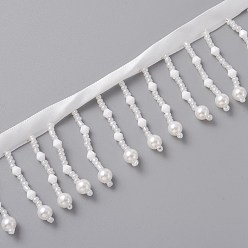 Weiß Polyesterbänder, mit Quaste aus Plastikperlen, Vorhang Dekoration, Kostüm-Zubehör, weiß, 1-3/4 Zoll (44 mm)