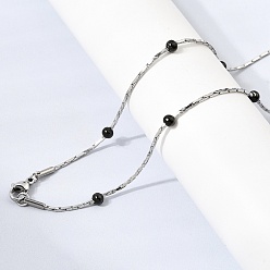 Нержавеющая Сталь Цвет 304 Цепочка из нержавеющей стали в стиле «бостонское плетение» с бусинами-ронделями, цвет нержавеющей стали, 18.03 дюйм (45.8 см)