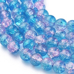 Dodger Blue Spray Painted Crackle Glass Beads Strands, Round, Dodger Blue, 8mm, Hole: 1.3~1.6mm, about 100pcs/strand, 31.4 inch