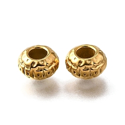 Настоящее золото 18K 304 из нержавеющей стали гофрированные бусы, рондель, ионное покрытие (ip), реальный 18 k позолоченный, 7x4 мм, отверстие : 3 мм