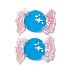 Темно-Голубой Непрозрачный акрил с железными кольцами большие подвески, Луна с узором в виде звезды и амулетами на руку, глубокое синее небо, 50.5x35x2.5 мм, отверстие : 1.5 мм