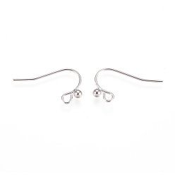 Real Platinum Plated Brass Earring Hooks, Nickel Free, Ear Wire, with Horizontal Loop, Long-Lasting Plated, Real Platinum Plated, 10.5x20x2.5mm, Hole: 1.5mm, 21 Gauge, Pin: 0.7mm