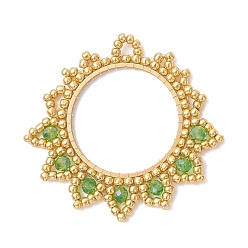 Зеленый лайм Подвески-цветы из стеклянных бус, со стеклом и железом, реальный 18 k позолоченный, граненые, зеленый лайм, 39.5~40x43x3.5 мм, отверстие : 3.5 мм