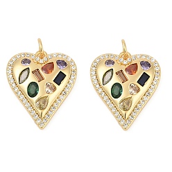 Настоящее золото 18K Латунные микро проложить кубического циркония подвески, сердце прелести, без кадмия и без свинца, прочное покрытие, стойки покрытие, реальный 18 k позолоченный, 21x18x4 мм, отверстие : 3.5 мм