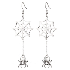 Античный Серебристый & Цвет Нержавеющей Стали 304 серьги-подвески из нержавеющей стали, паук, старинное серебро и цвет нержавеющей стали, 85x30 мм