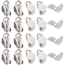 Нержавеющая Сталь Цвет 80шт. 304 фурнитура для сережек-клипс из нержавеющей стали, плоские круглые серьги, цвет нержавеющей стали, лоток : 9.8 мм, 16x10x7 мм