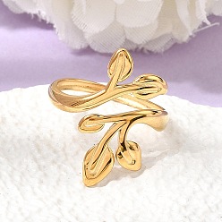 Настоящее золото 18K 304 открытые кольца-манжеты из нержавеющей стали для женщин, лист, ионное покрытие (ip), реальный 18 k позолоченный, 23 мм, внутренний диаметр: 18 мм