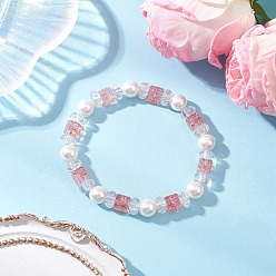 Красный Браслеты из хрустального стекла и ракушек с бисером и бусинами из жемчуга для женщин, куб и круглый, красные, внутренний диаметр: 2-1/8 дюйм (5.5 см)