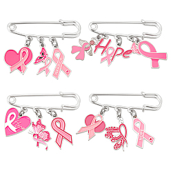 Серебро 4шт. железные броши, с подвесками из эмали и сплава , серебряные, 40~42 мм, 4 шт / комплект