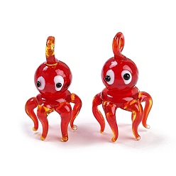 Красный Подвески лэмпворк ручной работы, прелести осьминога, красные, 31~35x17~20.5x15~20 мм, отверстие : 3~4.5 мм