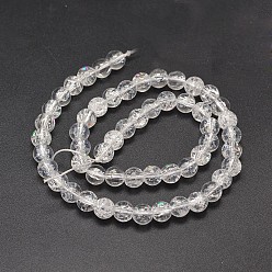 Clear Electroplate Synthetic Crackle Quartz Bead Strands, Full Rainbow Plated, Round, Clear, 8mm, Hole: 1mm, about 50pcs/strand, 15.7 inch
