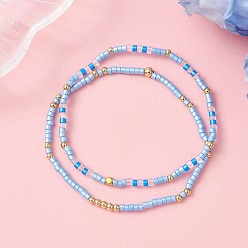 Синий 2 Набор эластичных браслетов из стеклянного бисера для женщин, синие, внутренний диаметр: 2.13 дюйм (5.4 см)