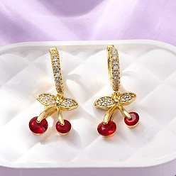 Золотой Латунные микро проложить серьги обруча кубического циркония, вишня, без кадмия и без свинца, стойки покрытие, долговечный, золотые, 25.5x11.5 мм