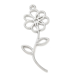 Platinum Alloy Pendants, Flower Charms, Cut-Out, Platinum, 45x17x1.5mm, Hole: 1.8mm