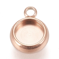 Розовое Золото Ионное покрытие (ip) 304 подвеска из нержавеющей стали с кабошоном, кружева края ободок чашки, плоско-круглые, розовое золото , лоток : 6 мм, 11x8.5x3 мм, отверстие : 1.8 мм