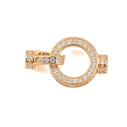 Настоящее золото 18K 925 Складчатые застежки из стерлингового серебра с микропаве из прозрачного кубического циркония, кольцо, реальный 18 k позолоченный, 16.5x10x2 мм, отверстие : 4.5x2.5 мм