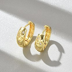 Настоящее золото 18K Серьги-кольца из латуни с прозрачным фианитом и прозрачным фианитом, без свинца и без кадмия, долговечный, реальный 18 k позолоченный, 15.5x17x6 мм