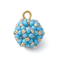 Темно-Голубой Бисер бисерные подвески, подвеска в виде цветочного шара, с железной петлей, глубокое синее небо, 15.5x13 мм, отверстие : 1.5 мм
