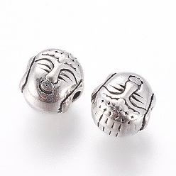 Antique Silver Tibetan Style Alloy Beads, Cadmium Free & Lead Free, Buddha head, Antique Silver, 8x7x5.5mm, Hole: 1.5mm