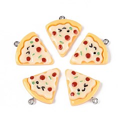 Папайя Оранжевый Непрозрачные подвески смолы, пицца, с платиновым тоном железная петля, papayawhip, 28~29.5x23~24x4.5~5 мм, отверстие : 2 мм