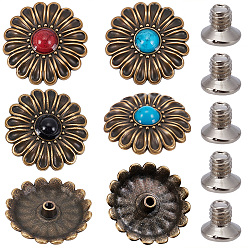 (52) Непрозрачная лаванда 12 сумки 3 цветные бусины из сплава и смолы пуговицы, плоские круглые с цветочным узором, для поделок багажа и аппаратных принадлежностей, разноцветные, 29.5x8.5 мм, отверстие : 2.5 мм, 4 сумки / цвет