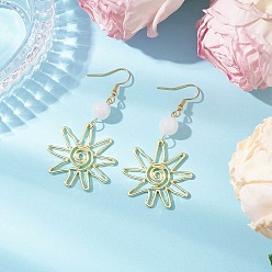 Белый Нефрит Серьги-подвески из сплава белого нефрита, цветы, золотой свет, 62x31.5 мм