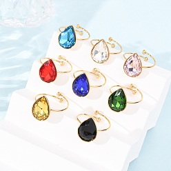 Teardrop 304 Кольца-манжеты из нержавеющей стали со стеклянными вставками для женщин, ионное покрытие (ip), реальный 18 k позолоченный, разноцветные, слеза, 15.5x12 мм, размер США 8 (18.1 мм), 12 шт / комплект