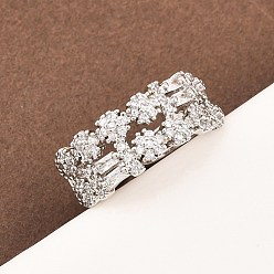 Платина Манжеты из латуни с микро паве кубический цирконий для женщин, долговечный, стойки покрытие, без кадмия и без свинца, платина, 9 мм, регулируемый