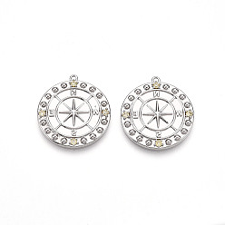 Платина Латунные микро проложить кубического циркония подвески, без кадмия, без никеля и без свинца, компас, платина, 25x23x2.5 мм, отверстие : 1.2 мм