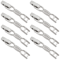 Платина 8шт. застежки для часов из латуни с бантиком и прозрачными кубическими циркониями, платина, 33x5.5x4 мм, отверстие : 3x3 мм