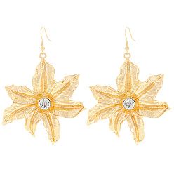 Light Gold Болтаться серьги сплава горный хрусталь, цветок, золотой свет, 78x56 мм