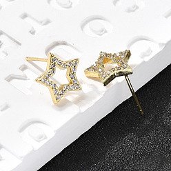 Настоящее золото 18K Серьги-гвоздики из латуни с микропаве из кубического циркония, долговечный, без свинца и без кадмия, стойки покрытие, реальный 18 k позолоченный, 10x10.5 мм