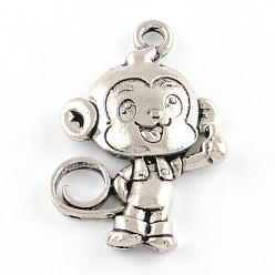 Античное Серебро Сплавочные подвески тибетского стиля, без кадмия и без свинца, обезьяна, античное серебро, 31x21x4 мм, Отверстие : 2.5 мм , около 252 шт / 1000 г