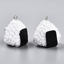 Белый Подвески из смолы, с фурнитурой железной платинового оттенка, имитация еды, рисовый рулет, белые, 27~28x26~27x18 мм, отверстие : 2 мм