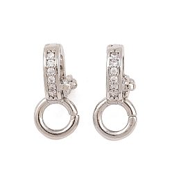 Платина Застежки-твистеры из латуни с микропейвом и прозрачным фианитом, долговечный, стойки покрытие, платина, 14.5x7x9 мм, отверстие : 4 мм