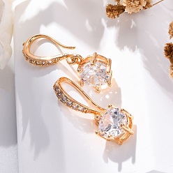 Золотой Латунные серьги-кольца из прозрачного кубического циркония, стойки покрытие, долговечный, без свинца и без кадмия, плоско-круглые, золотые, 28x8.5 мм