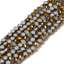 Гейнсборо Стеклянные бусины с гальваническим покрытием , непрозрачный сплошной цвет, половина золотым покрытием, граненые, плоско-круглые, светло-серые, 4~4.5x3 мм, отверстие : 1 мм, около 70~71 шт / нитка, 9.84~10.23 дюйм (25~26 см)