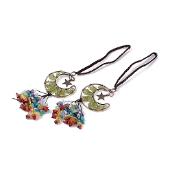 Перидот Натуральный перидот луна с украшениями из кисточек из смешанной крошки драгоценных камней, с реечным покрытием выводы из латуни с покрытием из красной меди, без кадмия и без свинца, 205~208 мм