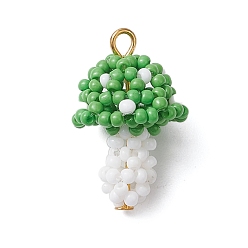 Средний Морско-зеленый Бисер бисерные подвески, с железной петлей, подвески-грибы, средний морской зеленый, 25x17 мм, отверстие : 2.5 мм