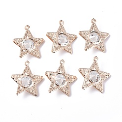 Light Gold Rack Plating Iron Glass Pendants, Light Gold Tone Star Charms, Light Gold, 29x25x9mm, Hole: 1.5mm