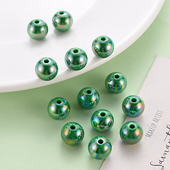 Green Opaque Acrylic Beads, AB Color Plated, Round, Green, 12x11mm, Hole: 2.5mm, about 566pcs/500g