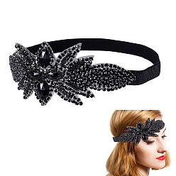 Черный Повязки на голову с цветочными стразами, аксессуары для волос для женщин и девочек, чёрные, 16.5~68x260 мм