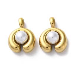 Золотой 304 подвески из нержавеющей стали, с ABS имитации жемчуга, горох, золотые, 23x17x9 мм, отверстие : 5.5x2.5 мм