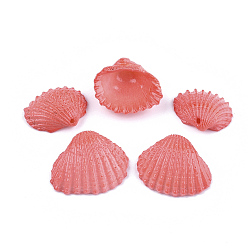Salmon Spray Painted Sea Shell Pendants, Salmon, 13~20x17~25x6~8mm, Hole: 1.2mm