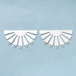 Посеребрённый Соединения компонентов люстры из латуни с водяным покрытием, без кадмия и без свинца, вентилятор, 925 серебро покрытием, 20x32x0.6 мм, отверстие : 1.5 мм