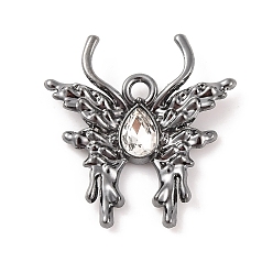 Черный Латунные микропаве прозрачные подвески с фианитом, бабочка, чёрные, 24x23x3.5 мм, отверстие : 1.8 мм