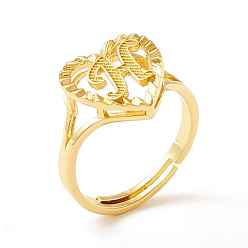 Letter H Регулируемые кольца с алфавитом из настоящей позолоченной латуни 18k, сердце с начальным кольцом обещания для женщин, без кадмия и без свинца, letter.h, размер США 5 1/4 (15.9 мм)