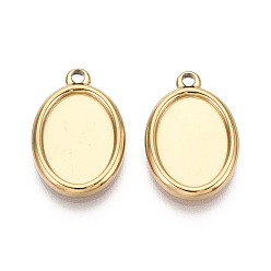 Настоящее золото 18K 304 Настройки кабошон из нержавеющей стали кулон, ионное покрытие (ip), овальные, реальный 18 k позолоченный, лоток : 14x10 мм, 20x13x2 мм, отверстие : 1.6 мм